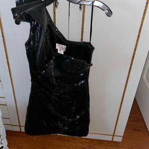 Scala one shoulder mini black sequence dress